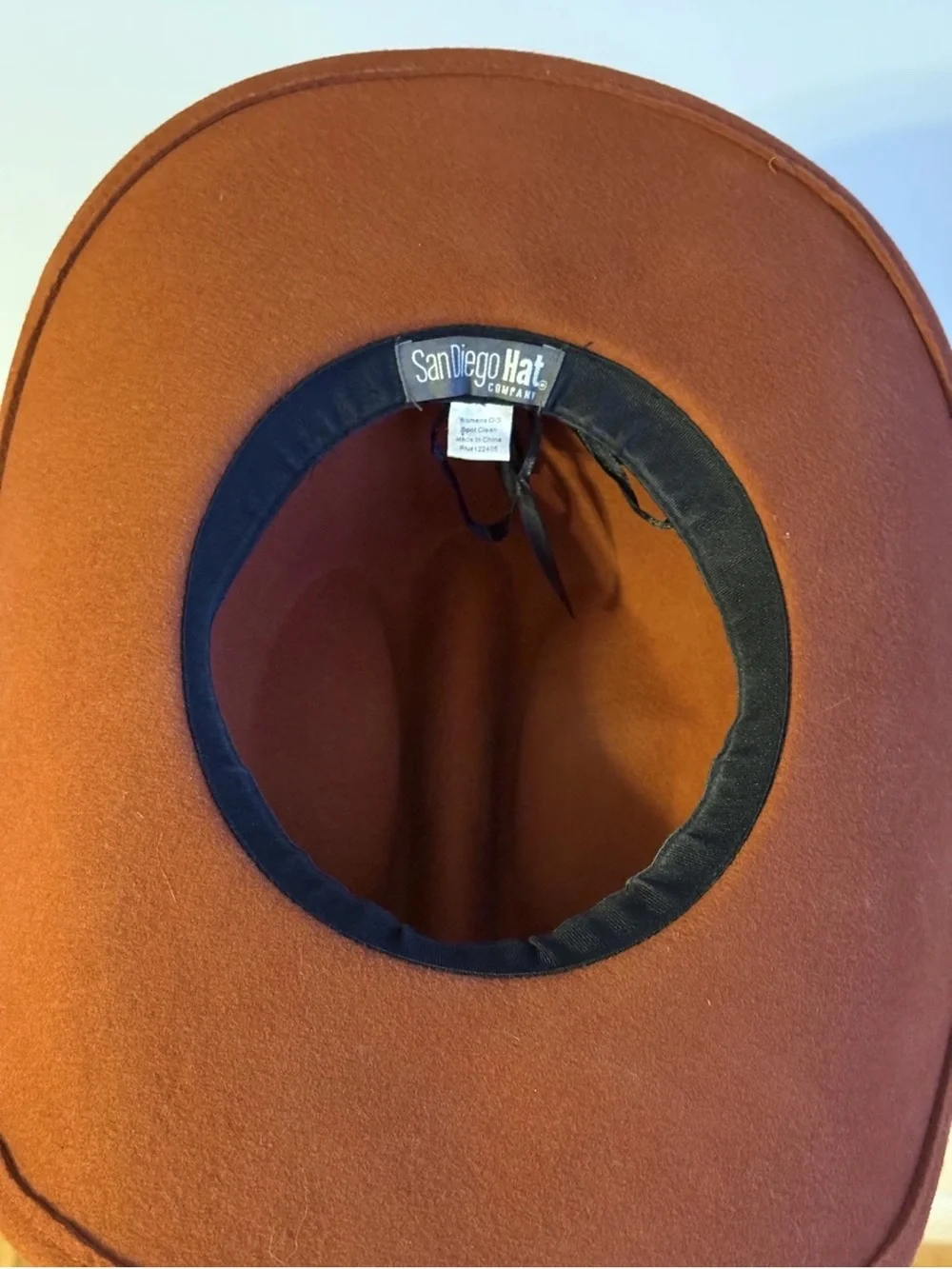San Diego Hat Company Rust Brown Felt Cowboy Hat with Black Sweatband - Picture 6 of 7